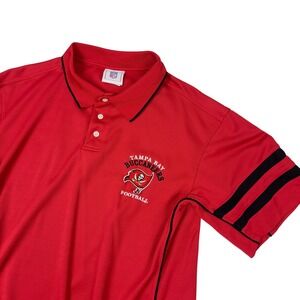 RARE 90s Tampa Bay Buccaneers NFL Football Polo Shirt Red Black Stripes Size XL